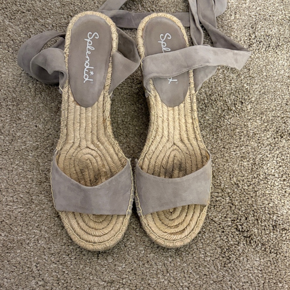 Splendid Taupe Lace-Up Espadrille Wedge Sandals